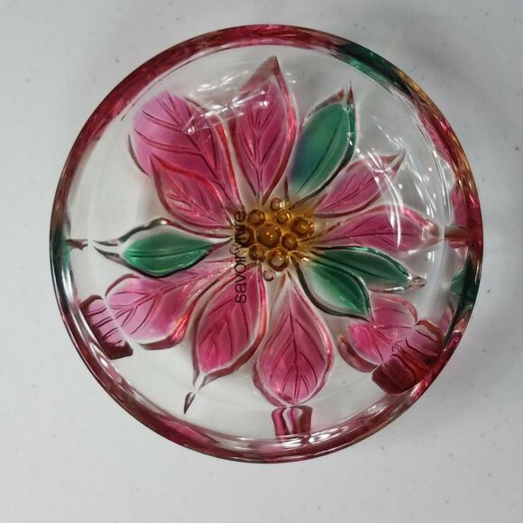 Savoir Vivre Japan Christmas Holiday Spirit Pink Poinsettia Round Candy Dish 5in - Picture 3 of 4